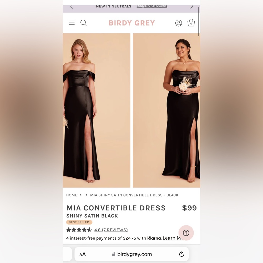 Birdy Grey Black Satin Convertible Dress